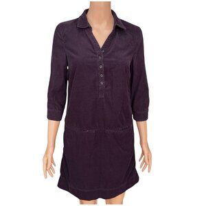 Anthropologie Odille Eggplant Purple Corduroy Shift Shirt Dress, Collared, 3/4 S